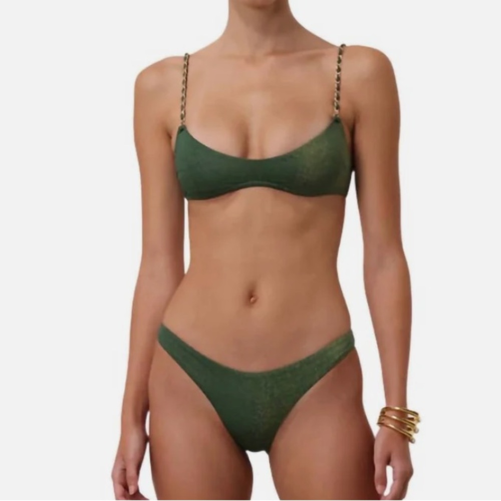 NWT Zimmermann Halliday Lurex Chain Bikini in Forest Green
